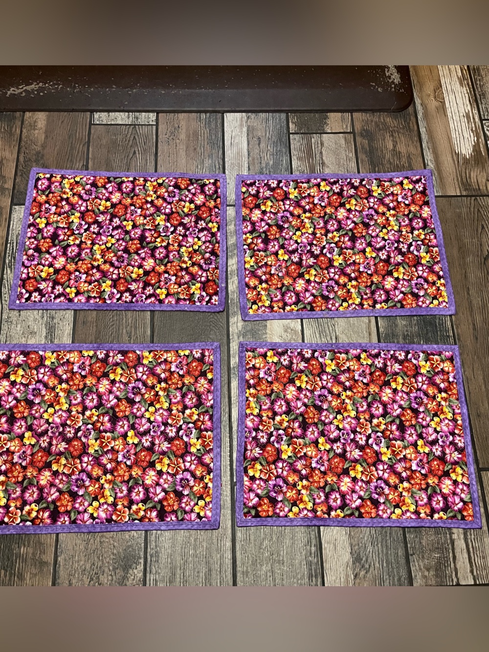 Set of 4 Floral Purple Border Fabric Placemats